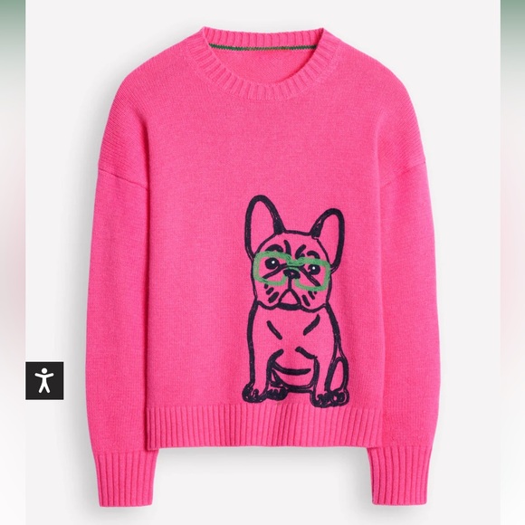 Boden Pink Embroidered Frenchie Sweater - Picture 4 of 12